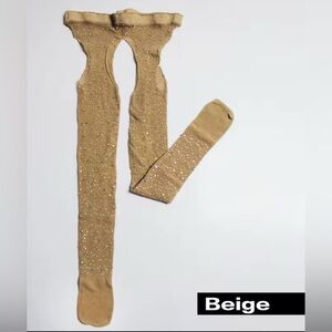 NWT rhinestone fishnet nude Stockings tan beige open crotch sexy hot stripper